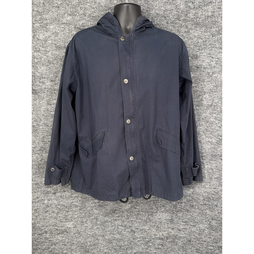 VTG Polo Ralph Lauren Jacket Mens M Blue Hooded Rain Canvas Field Full Zip
